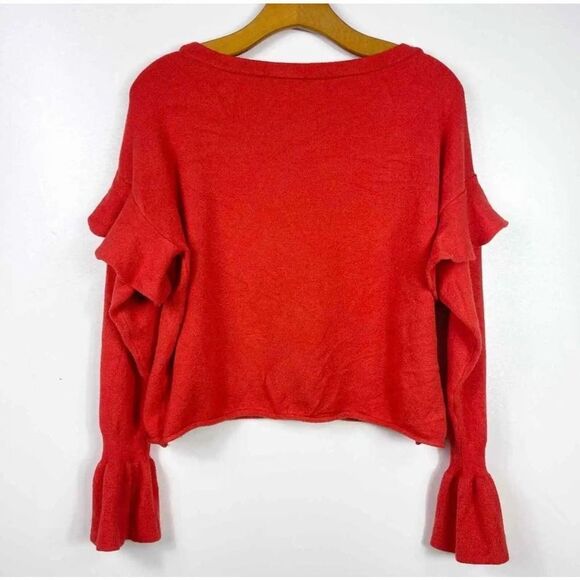 Zara Knit EUC Orange Boat Neck Ruffle Bell Sleeve Sweater Size S - Picture 6 of 12